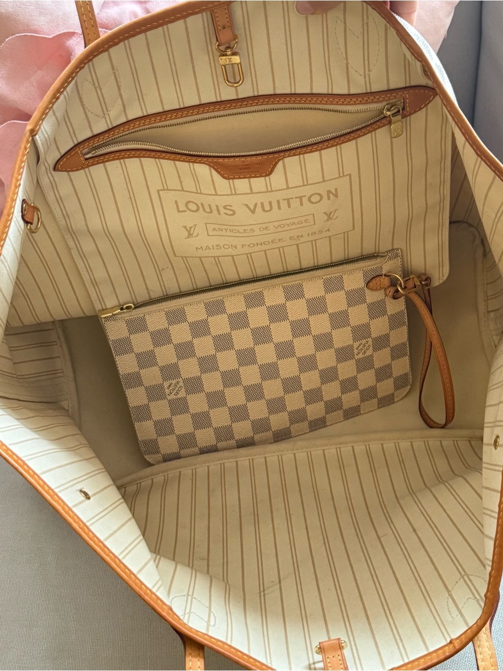 Louis Vuitton Damier Azur Canvas Tote with Tan Vachetta Trim